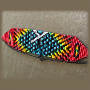 Indigenous Beaded Bracelet With Red And Blue Tones