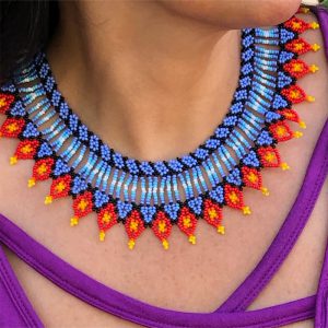 Bright, Exotic, Beautiful Fashionable Necklace With Bright Red, Yellow And Blue Colors